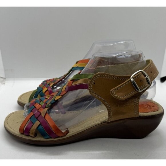 Authentic Mexican Huaraches Women's Sz 9 Multicolor Leather Shoes Sandals Buckle - Picture 3 of 8